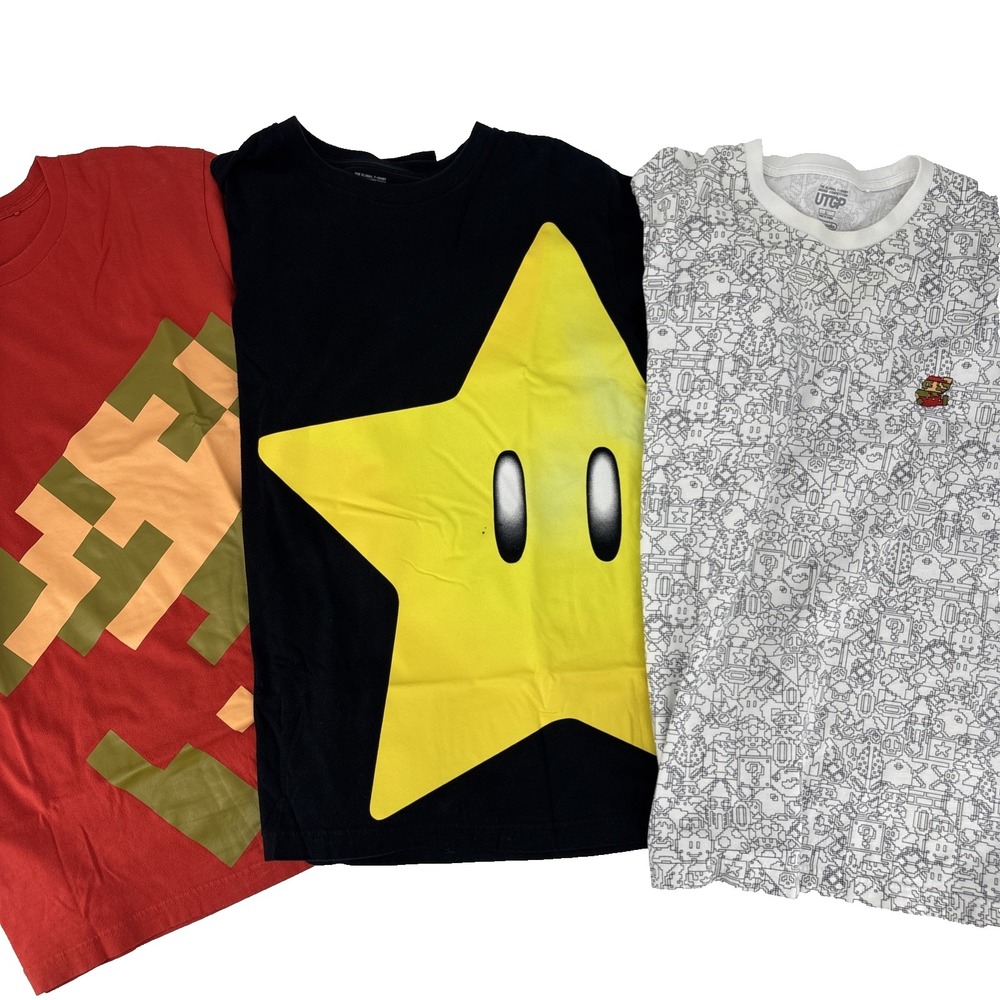 Uniqlo UT Super Mario Graphic T-Shirt LOT Size L Nintendo Pixel Star Gaming